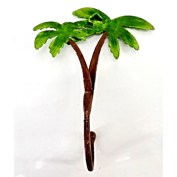 Coconut Palm Tree Wall Decor Tropical Hook Single Hanger Green Palm Leaves 9" - Picture 1 of 9